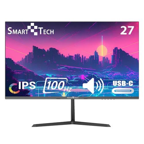 SMART TECH 27 Zoll Office Monitor 100Hz, USB-C, IPS, FHD Bildschirm 27 Zoll mit eingebautem Lautsprecher, sRGB110%, HDR, FreeSync, USB-C DP HDMI Anschlüsse (Mit HDMI&USB-C Kabel)