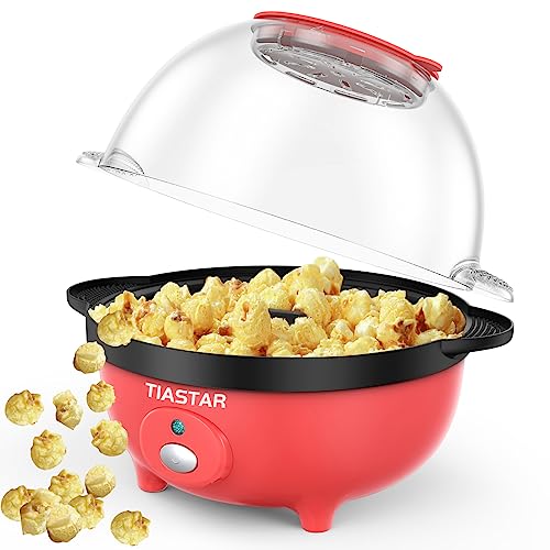 Tiastar Popcornmaschine, 650W Elektrische Rühr Popcorn Maker, 3L Kapazität Popcorn Maschinen mit Antihaft-Beschichtung, gesund & weniger Öl für Movie Nights Parties