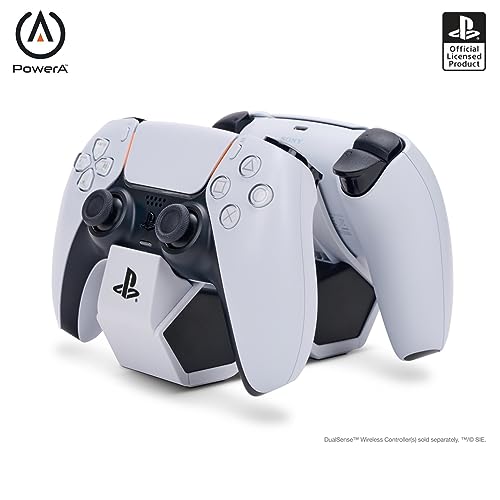 PowerA Doppelladestation für 2 x DualSense Wireless Controller, Doppelladegerät für Sony PlayStation 5 Controller (Grau/Schwarz)