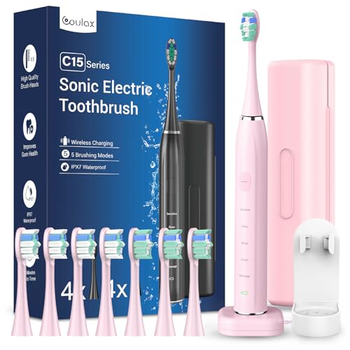 Elektrische Zahnbürste Schallzahnbürste für Erwachsene - Whitening Ultraschall Zahnbürsten Elektrisch mit Reiseetui und Ladestation, Electric Toothbrush Mit 8 Bürstenköpfe, 5 Putzmodi, 40000VPM