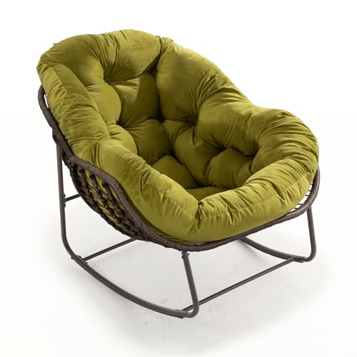 AUKWIK Schaukelstuhl Outdoor bequemer Garten Relaxsessel XXL Lesesessel mit Polsterung für Balkon, Wohnzimmer und Terrasse, Olivgrün