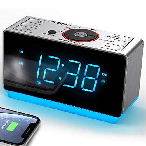 iTOMA Radiowecker mit Bluetooth, kabellos, digitales FM-Radio, Dual-Alarm mit Schlummerfunktion, Dimmersteuerung, USB-Ladefunktion für Handy (CKS708BT)