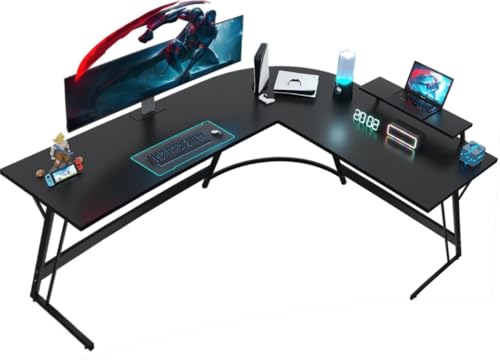 JUMMICO Gaming Tisch 170x130x75cm,Schreibtisch mit Monitorständer,Eckschreibtisch,Schreibtisch L Form,Gaming Schreibtisch L-förmiger,Groß Pc Ecktisch,Schwarz