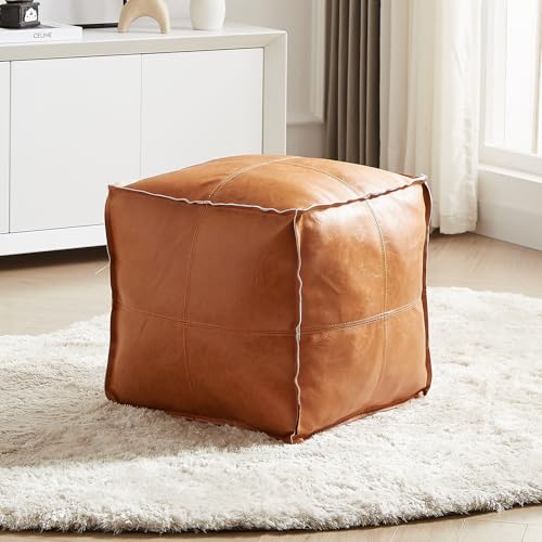 Louis Donné Pouf Hocker Ohne Füllung Quadratisches Sitzpouf Fußhocker Holster Ungefüllt PU-Leder Sitzpuff Fußschemel für In- & Outdoor 45x45x45cm (Braun)