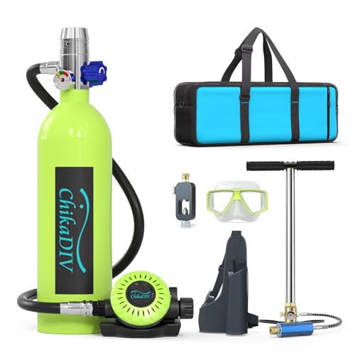 CHIKADIV Mini Tauchflasche Sauerstoffflasche 1L Tauchflasche Mini zum tauchen Mit 15 Bis 20 Minuten Tauchen Sauerstofftank Taucher Set Tragbare Tauchausrüstung C5 Grün