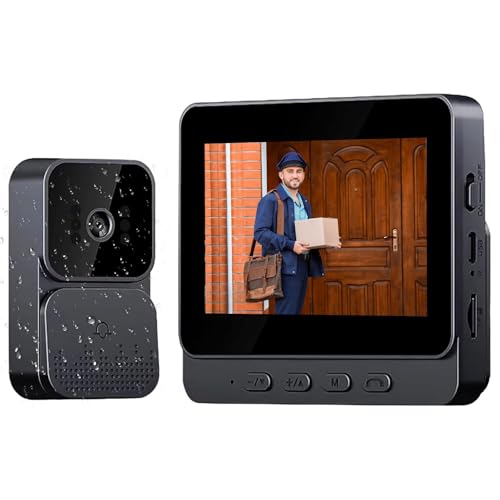 Agrdeed Kabellose Türklingel mit Kamera, 4,3 Zoll IP65 Bildschirm kabellose Video-Türsprechanlage 120° Betrachtungswinkel Bluetooth Video Gegensprechanlage,Türklingel kein WLAN