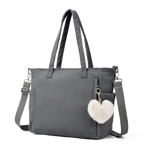 Makukke Cord Tote Bag Tasche Damen Umhängetasche Groß Shopper Tasche Handtasche Schultertaschen für Arbeit Büro Reisen Einkaufen Schule, Schwarz Tasche