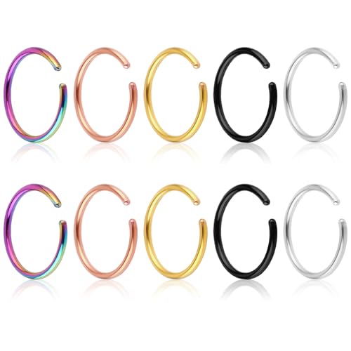 Tucnoeu 10 Stück Bunt Fake Piercing 8mm Nasenpiercing Chirurgenstahl Nasenring Piercing Edelstahlschmuck Fake Nose Ring