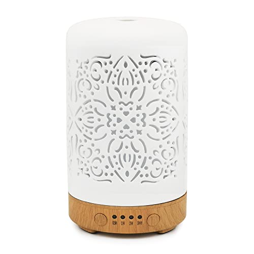 Earnest Living Aroma Diffuser für Ätherische Öle 100 ml - Weißer Keramik Raumduft Duftöl Diffuser - Elektrische Duftlampe, Luftbefeuchter, Nachttischlampe - 7 Lichtfarben, Timer, Abschaltautomatik