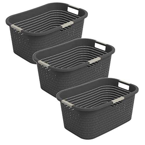 Rotho Country 3er-Set Wäschekorb 40l, Kunststoff (PP) BPA-frei, anthrazit, 40l (58.0 x 38.9 x 25.1 cm) (Anthrazit)