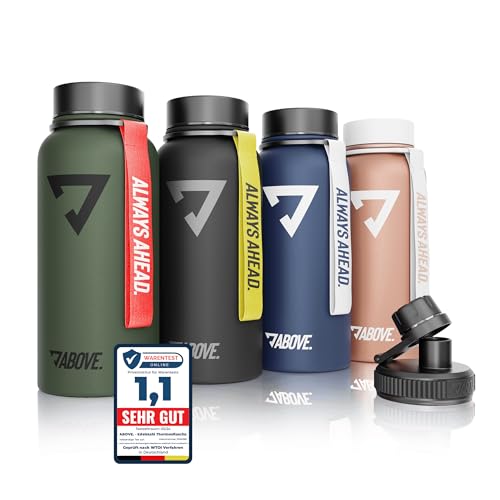 ABOVE. Edelstahl Thermosflasche 1L – BPA-frei, extra Trinkverschluss I Edelstahl Trinkflasche hält 12h heiß & 24h kalt I robuste & auslaufsichere Isolierflasche für Sport, Fitness & Outdoor (Olive)