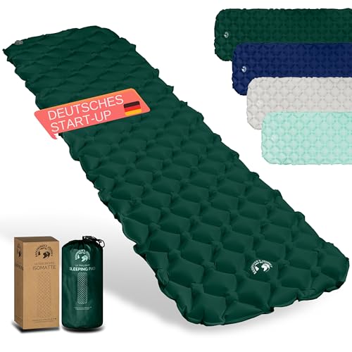 Backpacker's Journey Isomatte – Ultraleichte Luftmatratze mit kleinem Packmaß, ideal für Bikepacking, Camping & Outdoor – Aufblasbare Luftzellenmatte, leicht & kompakt (dunkegrün)