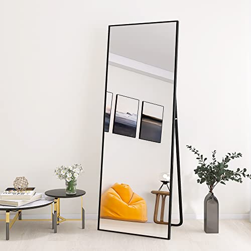 AUFHELLEN Ganzkörperspiegel 165x60cm mit Schwarz Metallrahmen Standspiegel HD Groß Wandspiegel mit Haken für Wohn-, Schlaf- und Ankleidezimmer Spiegel