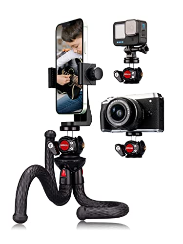 Lammcou Handy Stativ, Flexibel Stativ für Smartphone mit Voll Schwenkbar Kugelneiger & Vertikale und Horizontale Handystativhalter & Go Pro Adapter, Camera Tripod Kamerastativ für YouTube, Urlaub