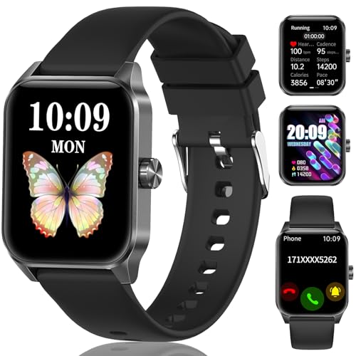 Smartwatch Damen Herren - 1.85' HD-Display Smart Watch IP68 Wasserdicht mit Bluetooth Anrufe,Sportuhr 100+Sportmodi,Fitnessuhr Herzfrequenz Schlafmonitor Schrittzähler für Android iOS (Schwarz)