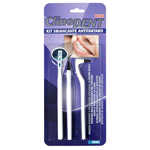 Clinodent Trio - Anti-Zahnstein-Kit mit Aufhellungs-Gummikopf, Zahnsteinhebel und Zahnstein-Spiegel