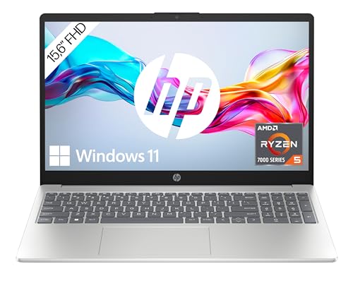 HP Laptop, 15,6 Zoll (39,6 cm) FHD IPS Display, AMD Ryzen 5 7520U, 16 GB RAM, 512 GB SSD, AMD Radeon-Grafik, Windows 11 Home, QWERTZ Tastatur, silber, mit HP Fast Charge