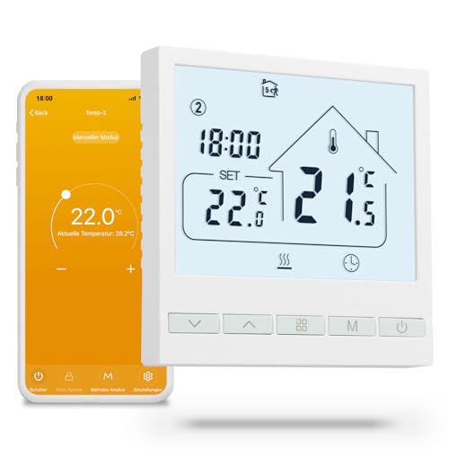 Beok Thermostat WiFi Für Elektrische Fußbodenheizung Raumthermostat Fussbodenheizung Smart Heizungsthermostat Digital Kompatibel Alexa Echo, Google Assistant Tuya WLAN App 16A TOL47WIFI