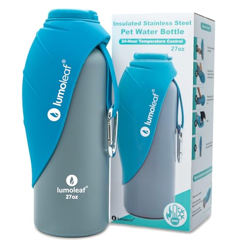 LumoLeaf Isolierte Edelstahl-Wasserflasche für Hunde, 800 ml – Hält Wasser stundenlang kühl oder warm, Langlebig & Tragbar für Reisen, Breite Öffnung für Einfaches Befüllen & Reinigen