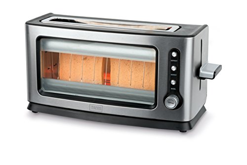 Trebs 99320 Infrarot Automatik-Toaster mit Sichtfenster im Edelstahldesign, 7 Bräunungsstufen, für bis zu 2 Toastscheiben, Brotlift, Krümelfach, Auftauen, Rösten, Aufwärmen, 900 Watt