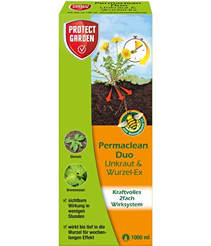 PROTECT GARDEN Permaclean Duo Unkraut & Wurzel Ex, Unkrautvernichter mit Zweifachwirkung gegen Unkräuter und Ungräser, 1000 ml Konzentrat