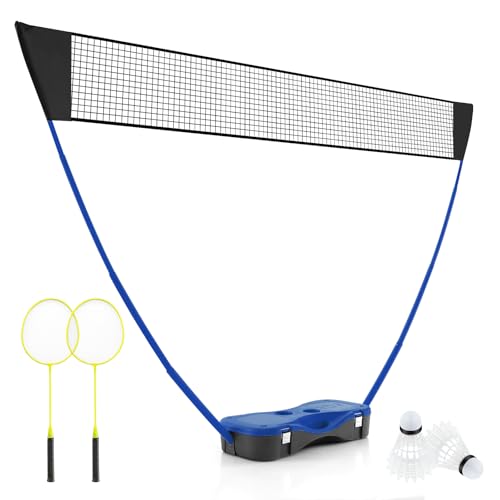 COSTWAY Badminton Netzständer, Federballspiel tragbar mit Schlägern, 2 Federbällen, Netz & Aufbewahrungsbox, Komplett Badminton Set für Tennis Volleyball für Indoor Outdoor (Blau)
