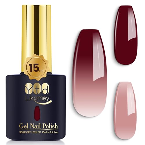 YTD Likomey UV Nagellack Farbwechsel Thermo Farbgel,15ml Nude Pink Weinrot Gel Chamäleon Shellac Nagelgel UV/LED Color Change Gellack