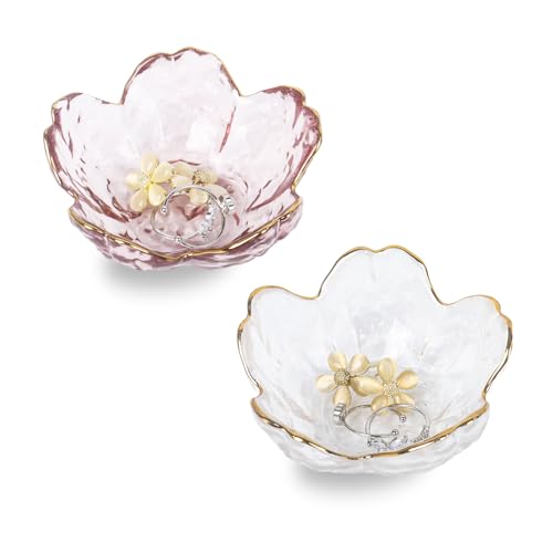Nideen 2 Stück 8,3cm Schmuckschale Schlüsselschale Klein Schmuckteller Tablett Schale Deko, Ringhalter Schmuckablage für Ringe, Ohrringe, Halsketten(Rosa, klar)