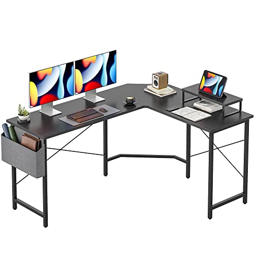 Cubiker Moderner L-förmiger Computertisch, 150 x 120 cm PC-Tisch, Stabiler Schreibtisch für Gaming, Eckschreibtisch mit Monitorständer und Aufbewahrungstasche, ecktisch groß bürotisch, Schwarz