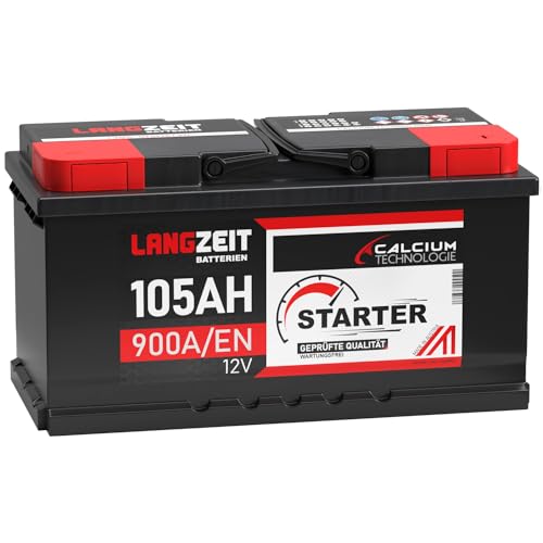 LANGZEIT Autobatterie 105AH 12V 900A/EN Starterbatterie +30% mehr Leistung ersetzt Batterie 88Ah 90Ah 92Ah 95Ah 100Ah
