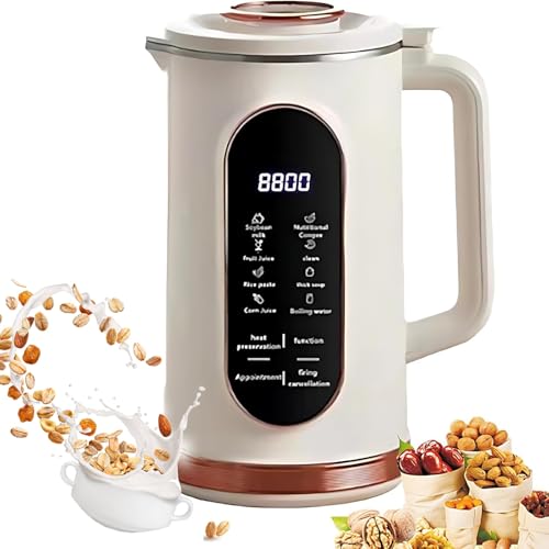 Elektrischer Nussmilchbereiter, 1,5 l Sojamilchbereiter mit 10-Blatt-Klingen, Wandbrechermaschine mit Smart-Display und Edelstahl-Innenschale, 12-Stunden-Timer/Warmhalten for Sojamilch, Mandelmilch
