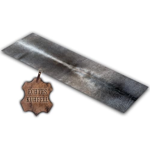 unendlich schoen – Echter Kuhfell Teppich klein, Läufer für Wohnzimmer Flur Eingangsbereich, Rinderfell für kleinere Flächen (Taupe grau, 150 X 46 cm)