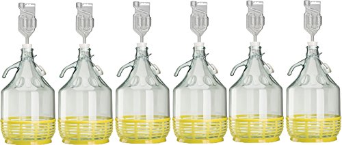 lilawelt24 6 x Set 5L Bügelflasche + Stopfen + Gärröhrchen Weinballon Gärballon Glasflasche Bügelverschluß Gärbehälter