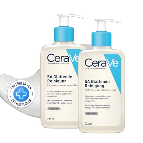 CeraVe SA Glättende Reinigung für Gesicht und Körper, Für trockene, raue und unebene Haut, Mit Hyaluron, Salicylsäure und 3 essenziellen Ceramiden, 2 x 236 ml