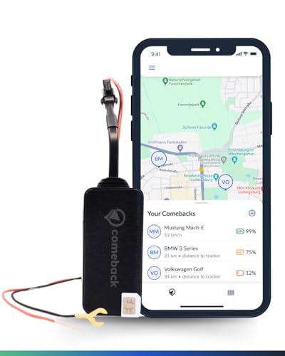 Comeback-GPS Tracker Ohne ABO, inkl. SIM, Anbringung an Fahrzeug, Funktioniert Innerhalb EU inkl. Großbritannien und Schweiz, Aktivierung mittels Einmalzahlung, Kostenlose App
