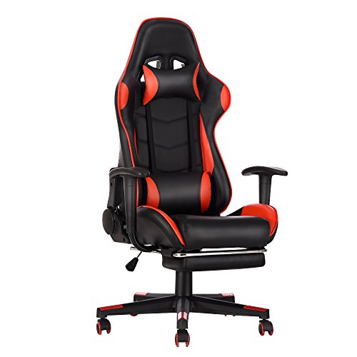 Panana Gaming Stuhl Bürostuhl Racing Stuhl mit Hoher Rückenlehne Drehbarer mit Fußstütze und Kopfstütze,150 kg Belastbarkeit (Rot)