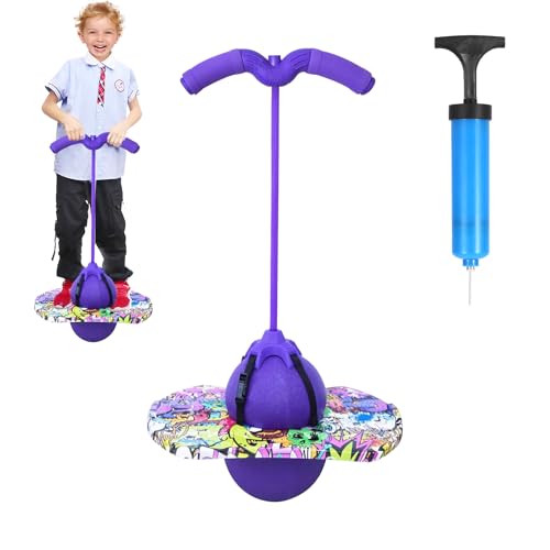 Pogo Stick für Kinder, Hüpfball mit Griff, Hüpfstange Erwachsene, 100 kg Tragfähigkeit, Gartenspielzeug Kinder, Outdoor Bouncing Ball, Bewegungsspiele für Gleichgewichtstraining, Sport (Lila)
