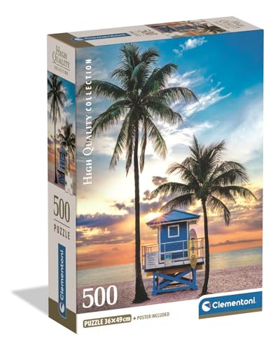 Clementoni Puzzle Collection - Miami Beach Florida 500 Stücke, Compact Box - Puzzle für Erwachsene 14-99 Jahre, Geschenk für Mann und Frau, Made in Italy, 35574