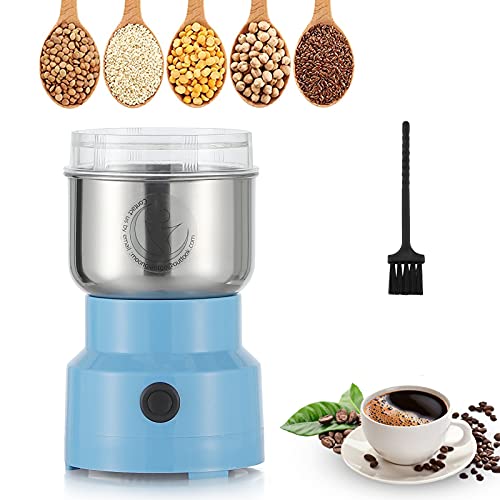 Moongiantgo Getreidemühle Multifunktionale 200W 14500rpm Gewürzmühle Ultrafeine Kaffeemühle, 300ml Kapazität, Edelstahl, Transparenter Deckel, für Trockenmaterialien, Gewürze, Kräuter, Kaffee (Blau)