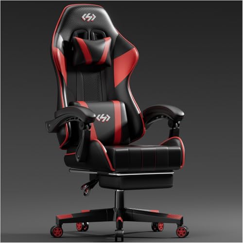 HLONONE Gaming Stuhl, Ergonomischer Gaming Sessel mit Taschenfederkissen, Racing Gamer Stuhl mit Fußstütze, Lendenwirbelstütze, Verstellbarer Bürostuhl 150 kg Belastbarkeit, PC Stuhl, Schwarz-Rot