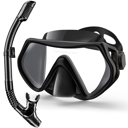 LITTLEJSY Schnorchelset Erwachsene, Schnorcheln Set mit Anti-Fog Taucherbrille und Dry Schnorchel, Professionelle Schnorchelmaske Tauchmaske aus Gehärtetem Glas für Schnorcheln (Schwarz)