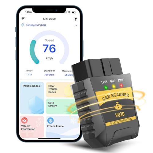 Journeyside OBD2 Diagnosegerät Bluetooth, Diagnosegerät Scanner für Motor Fehlercodeleser, Diagnosegerät für IOS Android, Gilt für alle Diagnosegeräte für Benzinfahrzeuge mit OBDII-Protokoll