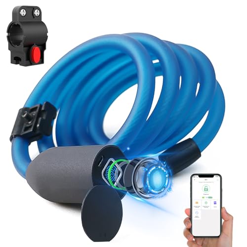 Anweller Fahrradschloss Fingerabdruck, Kabelschloss wasserdicht tragbar mit Fahrradschlosshalter, Entsperren von Fingerabdrücken und mobilen Apps, Diebstahlsicherung aus 150cm Stahldraht, blau