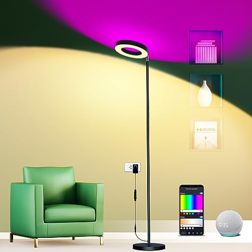 LED Stehlampe Deckenfluter, 42W Sehr Hell 16 Millionen RGBCW Farbwechsel WiFi Smart Doppelseitige Standleuchten, Kompatibel mit Alexa/Google Home/Musik Sync, Stufenlos Dimmbar Leselampe für Wohnzimmer