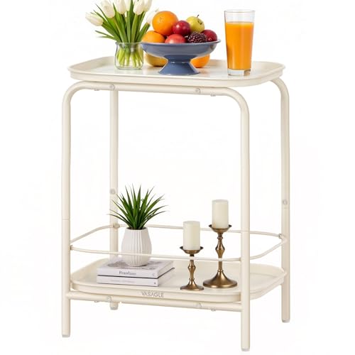 VASAGLE Beistelltisch mit 2 Ebenen, Nachttisch, Sofatisch klein, Couchtisch mit Ablage, modern, für den Innen- und Außenbereich, Wohnzimmer, Schlafzimmer, Balkon, cremeweiß LET243W01