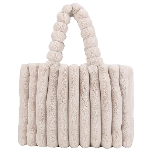 ibalulu Handtasche Damen Tote Bag Plüsch Umhängetasche Shopper Tasche Damen Groß Beuteltasche Winter Große Warme Schultertasche für College Schule Arbeit Reisen Einkaufen (Beige)