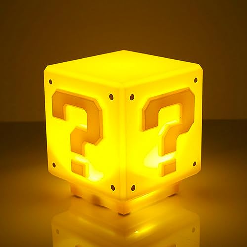 HIULLEN 3D Icon Light Night Lights von Mario, Quadratische Ziegel LED Nachtlicht Kinder, 2024 Upgrade Fragezeichen Soundtrack Lampe Würfel, Kinder Nachttischlampe für Schlafzimmer Deko Spielzeug