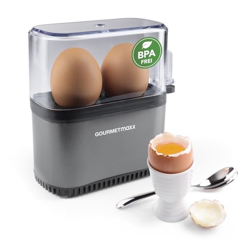 GOURMETmaxx Eierkocher für 2 Eier | Egg Boiler mit Eierstecher im Messbecher | Egg Cooker – 3 Härtegrade für deinen Eierbecher | Design Eierkocher klein – spülmaschinenfeste Teile