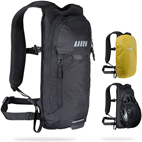 AARON Skirucksack und Fahrradrucksack 8L Wasserdicht mit Regenschutz, ergonomische Rückenpolster für Damen & Herren MTB Fahrrad Rucksack, schwarz