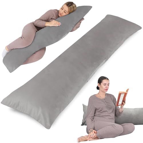 Totsy Baby Seitenschläferkissen mit Bezug Velvet 40 x 145 cm - Komfortkissen Schlafkissen Seitenschläfer Body Pillow Seitenschlafkissen Gräulich